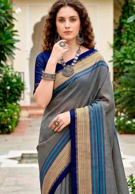 Sangam prints steel grey cotton blend woven work traditional saree 3