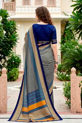 Sangam prints steel grey cotton blend woven work traditional saree 4