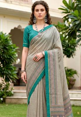Sangam prints stone grey cotton blend woven work traditional saree 3