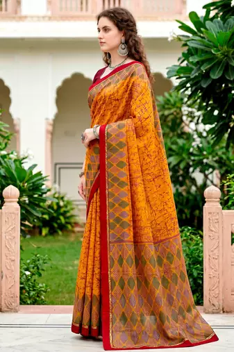 Sangam prints mustard yellow cotton blend woven work traditional saree