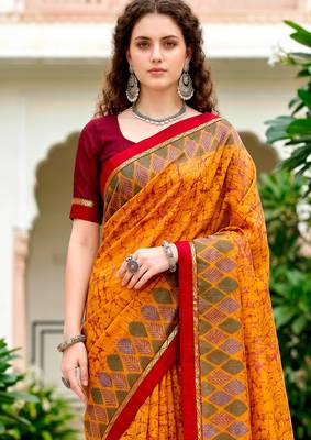 Sangam prints mustard yellow cotton blend woven work traditional saree 3