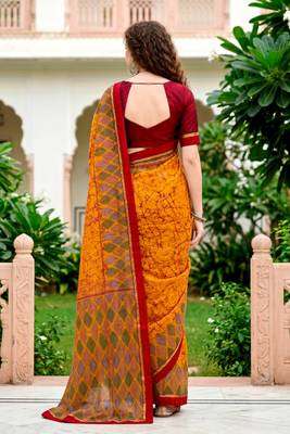 Sangam prints mustard yellow cotton blend woven work traditional saree 4