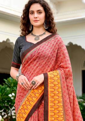 Sangam prints brick red mustard cotton blend woven work traditional saree 3