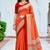 Sangam prints bright orange cotton blend woven work traditional saree