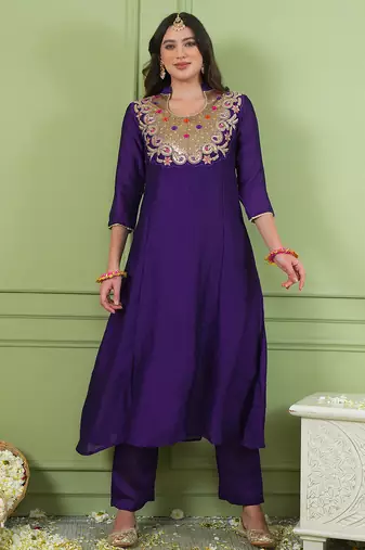 Women's Beautiful Embroidery Work Viscose Silk Fabric Flared Kurta Pant and Dupatta Set