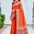 Sangam prints bright orange cotton blend woven work traditional saree