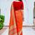 Sangam prints bright orange cotton blend woven work traditional saree