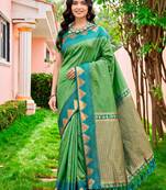 Sangam prints leaf green silk woven work traditional saree