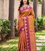 Sangam prints copper brown silk woven work traditional saree