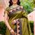 Sangam prints dark olive green silk woven work traditional saree