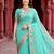 Sangam prints aqua green cotton blend woven work traditional saree