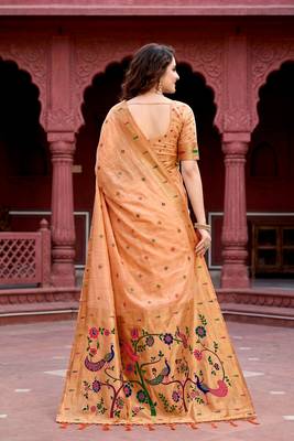 Sangam prints peach cotton blend woven work traditional saree 3