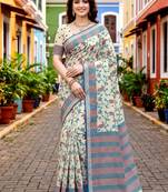 Sangam prints blue cotton blend woven work traditional saree