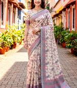 Sangam prints red cotton blend woven work traditional saree