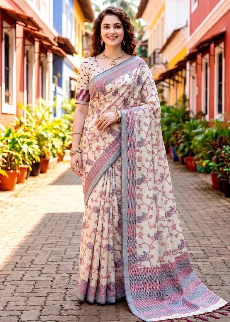 Sangam prints red cotton blend woven work traditional saree