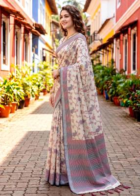 Sangam prints red cotton blend woven work traditional saree 2
