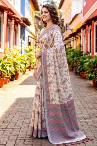Sangam prints red cotton blend woven work traditional saree