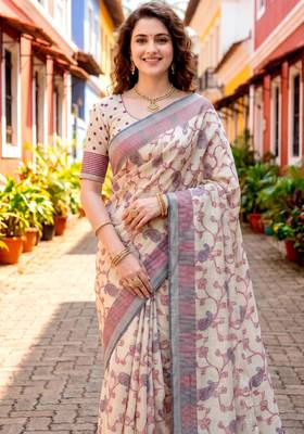 Sangam prints red cotton blend woven work traditional saree 3