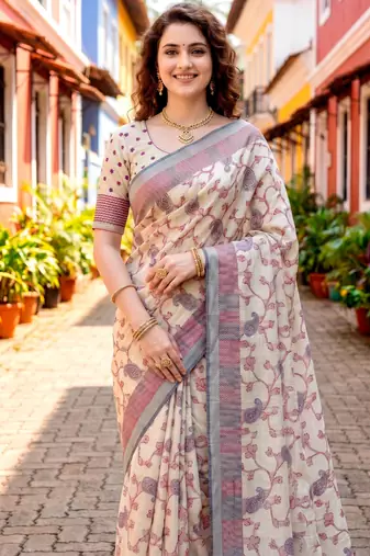 Sangam prints red cotton blend woven work traditional saree