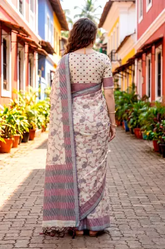 Sangam prints red cotton blend woven work traditional saree