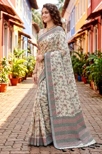 Sangam prints purple cotton blend woven work traditional saree