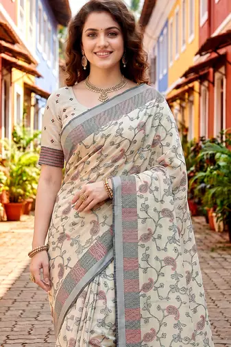 Sangam prints purple cotton blend woven work traditional saree