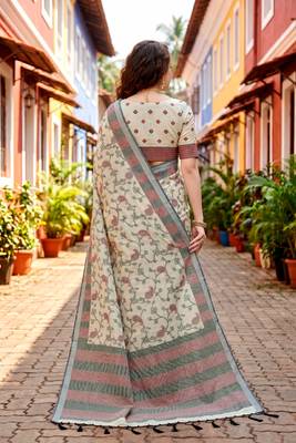 Sangam prints purple cotton blend woven work traditional saree 4