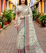 Sangam prints green cotton blend woven work traditional saree