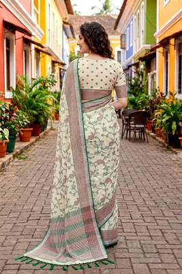 Sangam prints green cotton blend woven work traditional saree 4