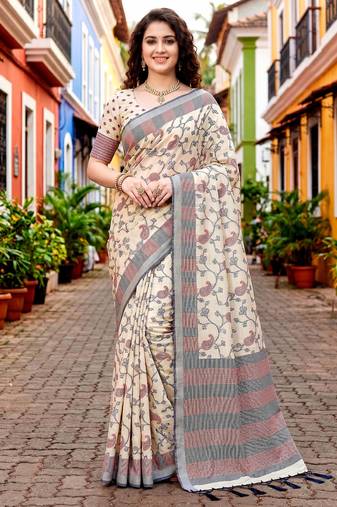Sangam prints red cotton blend woven work traditional saree