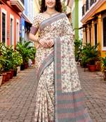 Sangam prints red cotton blend woven work traditional saree