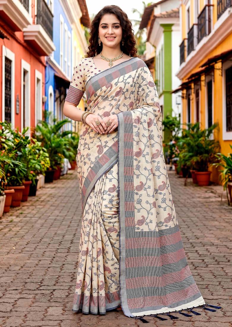 Sangam prints red cotton blend woven work traditional saree