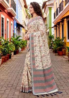 Sangam prints red cotton blend woven work traditional saree 2