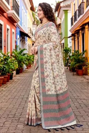 Sangam prints red cotton blend woven work traditional saree