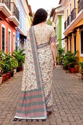Sangam prints red cotton blend woven work traditional saree 4