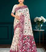 Sangam prints purple cotton blend woven work traditional saree