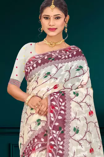 Sangam prints purple cotton blend woven work traditional saree