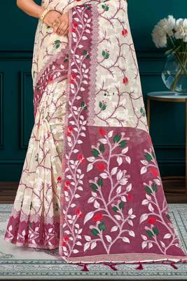 Sangam prints purple cotton blend woven work traditional saree 3
