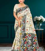 Sangam prints gray cotton blend woven work traditional saree