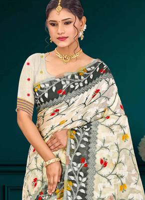 Sangam prints gray cotton blend woven work traditional saree 2