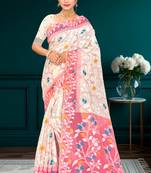 Sangam prints pink cotton blend woven work traditional saree