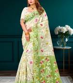 Sangam prints green cotton blend woven work traditional saree