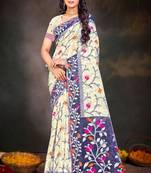 Sangam prints violet cotton blend woven work traditional saree