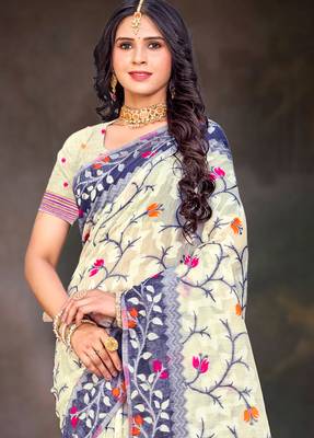 Sangam prints violet cotton blend woven work traditional saree 2