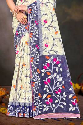 Sangam prints violet cotton blend woven work traditional saree 3