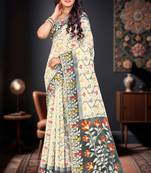 Sangam prints gray cotton blend woven work traditional saree