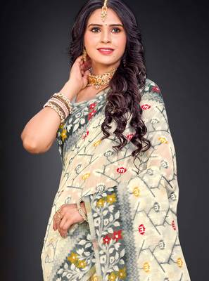 Sangam prints gray cotton blend woven work traditional saree 2