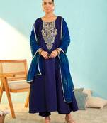 Women's Beautiful Embroidery Work Viscose Silk Fabric Flared Anarkali Pant and Dupatta Set
