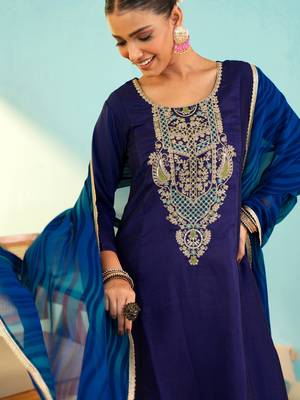 Women's Beautiful Embroidery Work Viscose Silk Fabric Flared Anarkali Pant and Dupatta Set 2