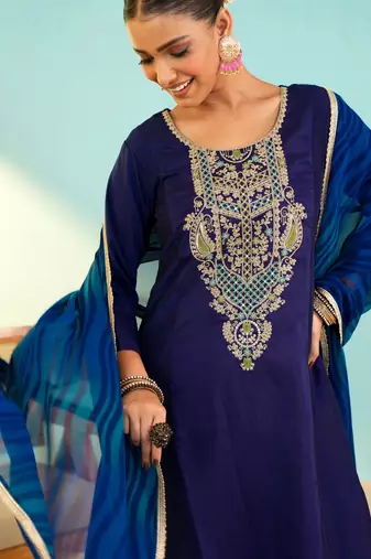 Women's Beautiful Embroidery Work Viscose Silk Fabric Flared Anarkali Pant and Dupatta Set